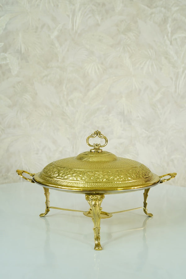 Gold round tawa chaffing dish in brass