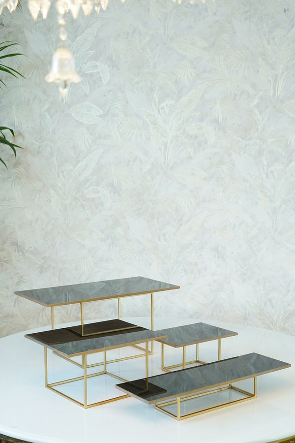 4 piece buffet platter set in black.